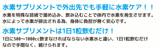 水素サプリメントで外出先でも手軽に水素ケア!!